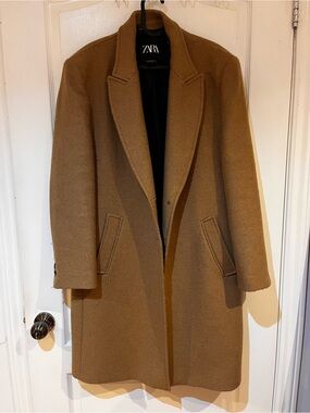 ZARA Tan Wool-Blend Long Coat